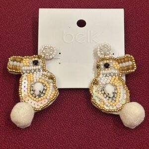 Easter Beaded Bunny Earrings Dangle White And Gold Fashion Jewelry from Belk NWT